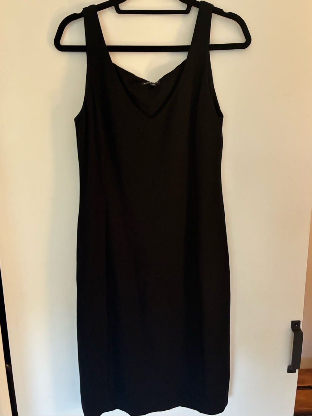 Eileen Fisher Black Sleeveless V-Neck Sheath Midi Dress- Silk Blend Lining